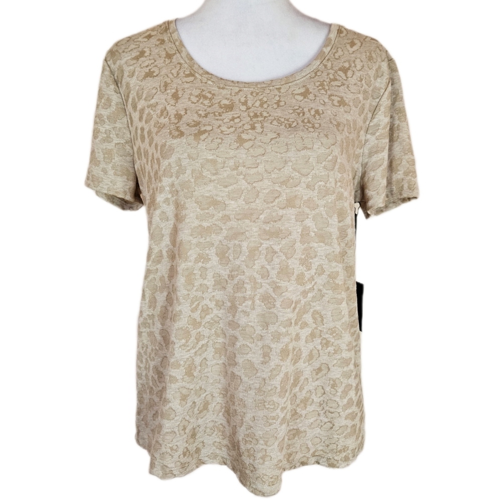 Simply Vera Leopard Jacquard Tee Women's Medium T-Shirt Minimalist Contemporary